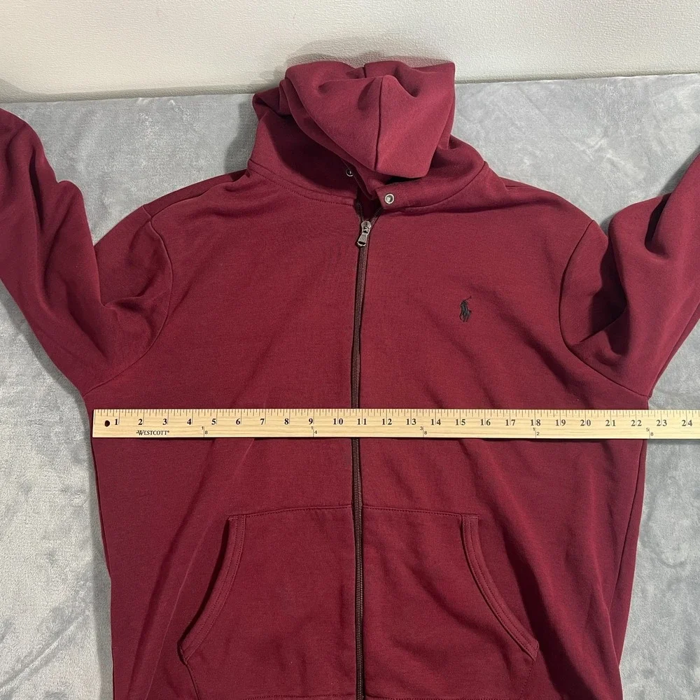 Polo Ralph Lauren Burgundy Red Hoodie Mens Large Full Zip Sweatshirt Black Pony